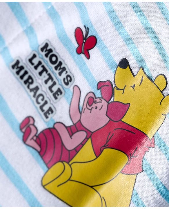 Babyhug Disney Interlock Knit Full Sleeves Footed Sleepsuits With Winnie the Pooh Graphics Pack Of 2 - White & Light Blue