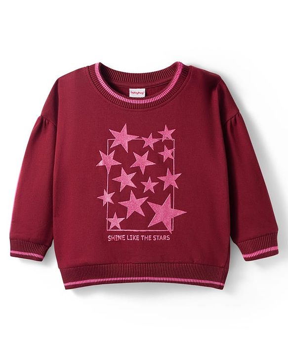Babyhug Cotton Knit Full Sleeves Sweatshirt With Star Print - Maroon