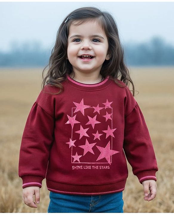 Babyhug Cotton Knit Full Sleeves Sweatshirt With Star Print - Maroon