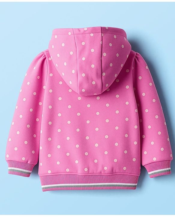 Babyhug Cotton Knit Full Sleeves Hooded Sweatjacket with Polka Dots Print - Pink