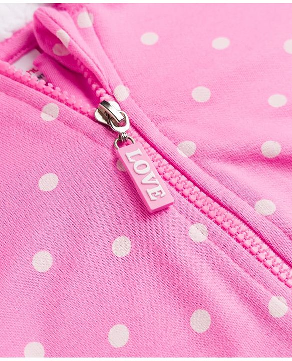 Babyhug Cotton Knit Full Sleeves Hooded Sweatjacket with Polka Dots Print - Pink