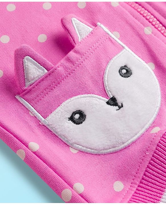 Babyhug Cotton Knit Full Sleeves Hooded Sweatjacket with Polka Dots Print - Pink