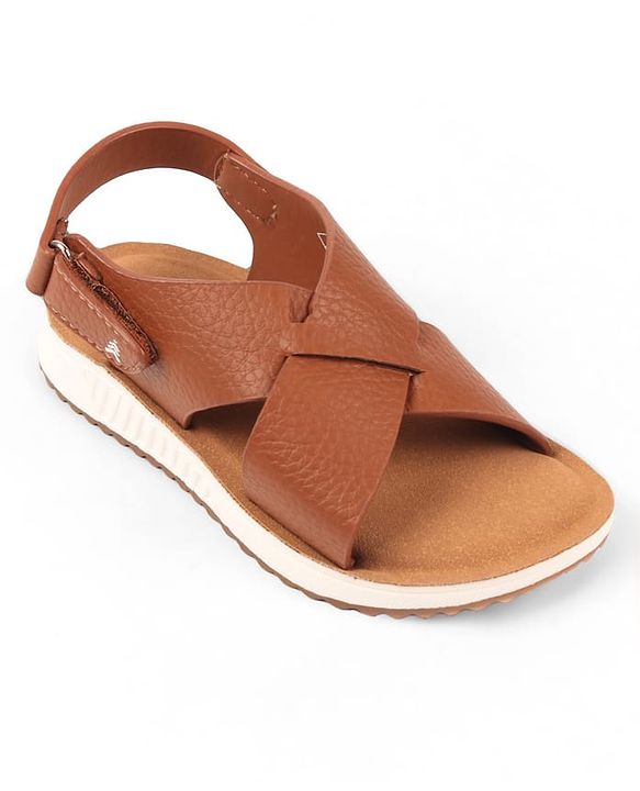 Pine Kids Velcro Closure Solid Colour Mojaris -   Tan