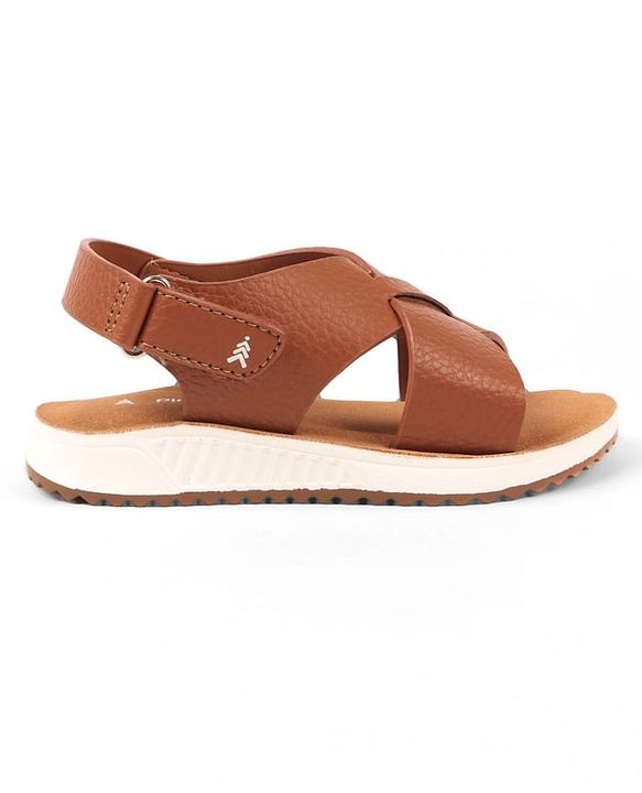 Pine Kids Velcro Closure Solid Colour Mojaris -   Tan
