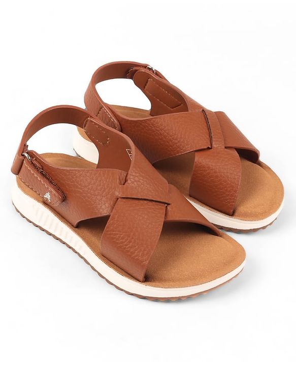 Pine Kids Velcro Closure Solid Colour Mojaris -   Tan