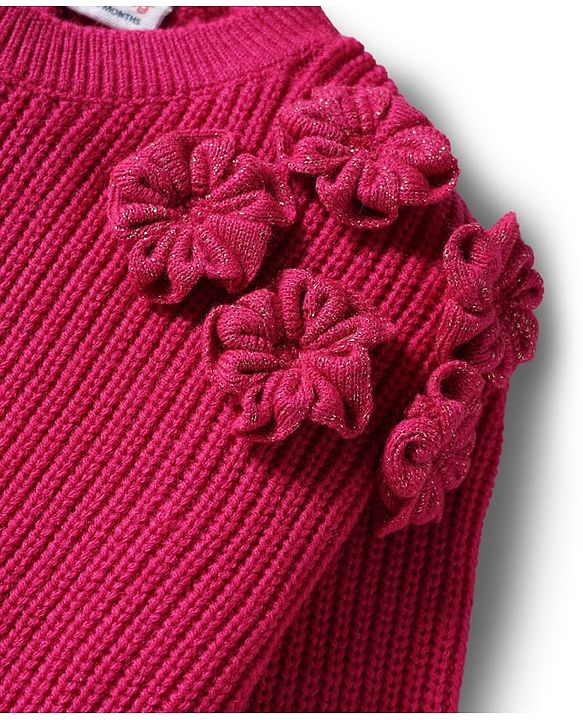 Babyhug Knit Full Sleeves Pullover Sweater with Floral Applique - Dark Pink