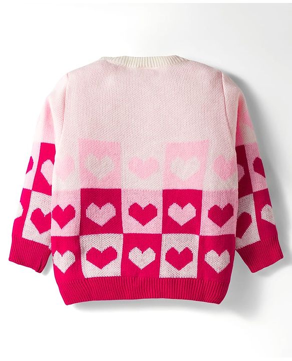 Babyhug Knitted Full Sleeves Pullover Sweater Set With Heart Design - Pink