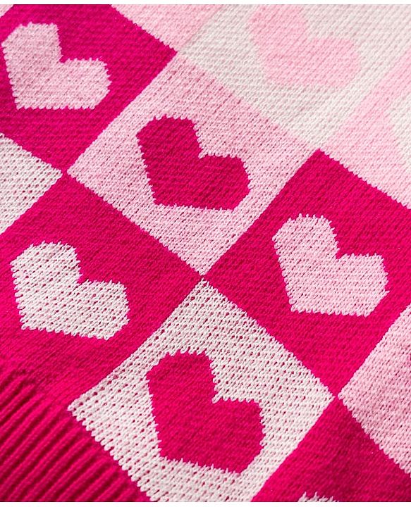 Babyhug Knitted Full Sleeves Pullover Sweater Set With Heart Design - Pink
