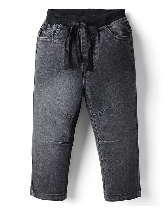 Babyhug Cotton Denim Full Length Solid Colour Jeans With Stretch - Black