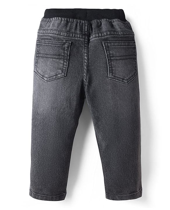 Babyhug Cotton Denim Full Length Solid Colour Jeans With Stretch - Black