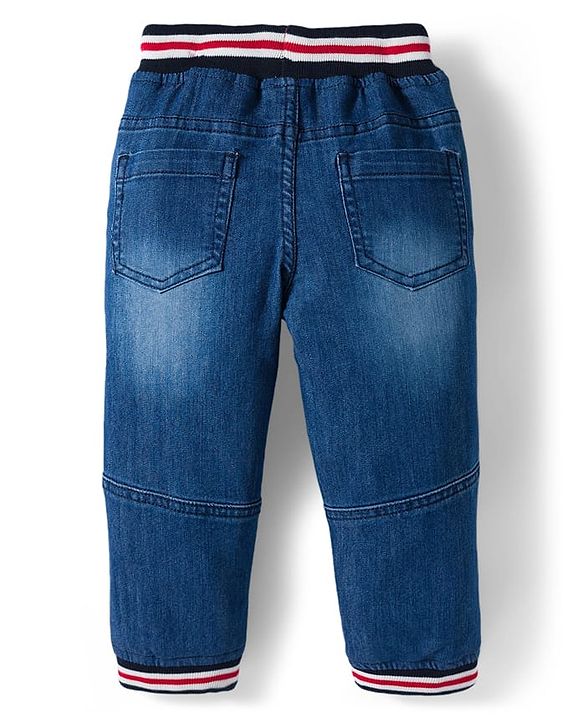 Babyhug Denim Full Length Washed Jeans with Stretch - Blue