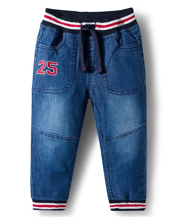 Babyhug Denim Full Length Washed Jeans with Stretch - Blue