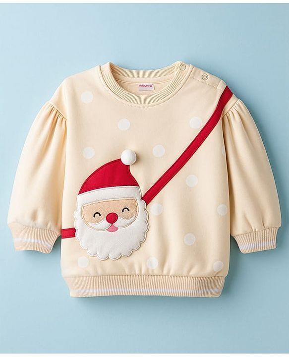Babyhug Cotton Knit Full Sleeves Sweatshirt With Santa Claus Applique - Yellow