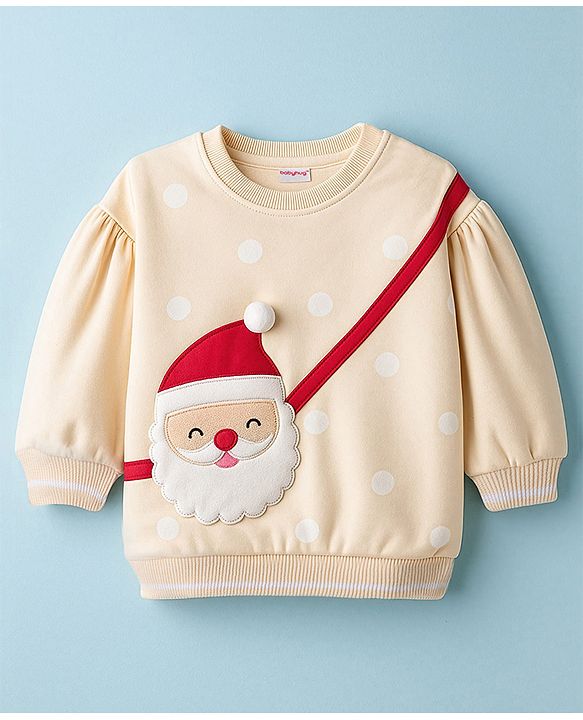 Babyhug Cotton Knit Full Sleeves Sweatshirt With Santa Claus Applique - Yellow