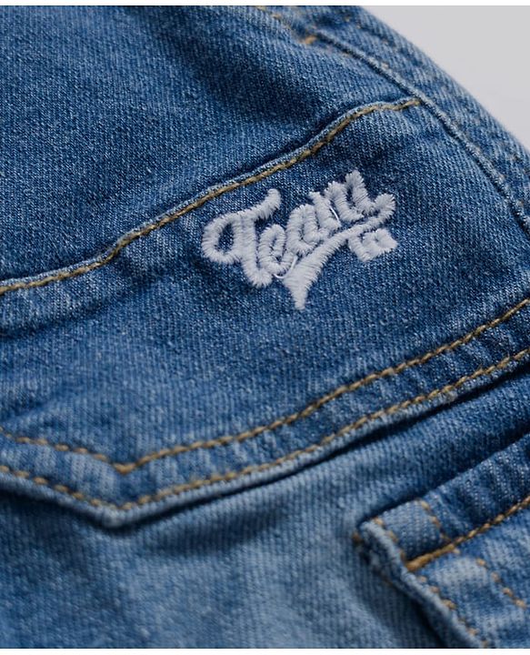 Babyhug Cotton Denim Full Length Jeans With Belt & Text Embriodery - Blue