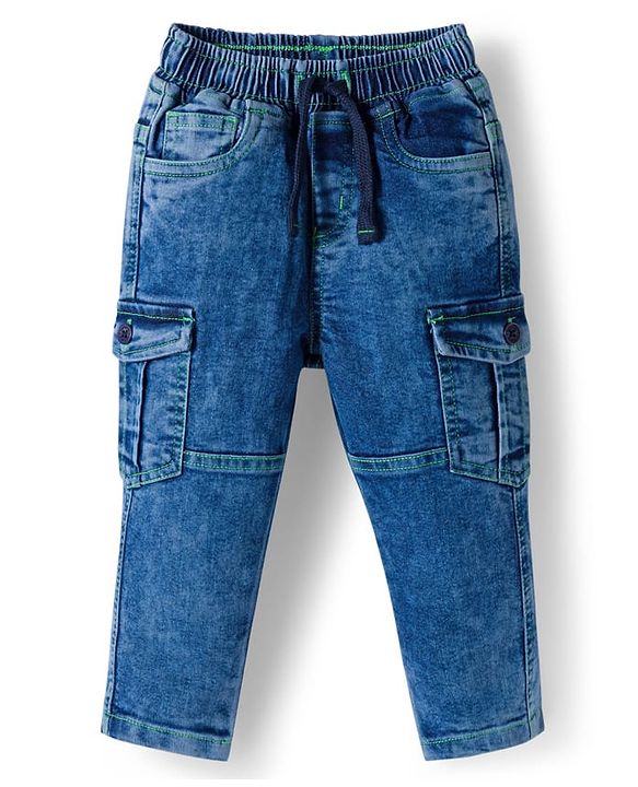 Babyhug Full Length Denim Washed Jeans with Stretch - Blue