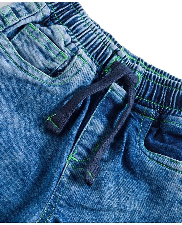 Babyhug Full Length Denim Washed Jeans with Stretch - Blue