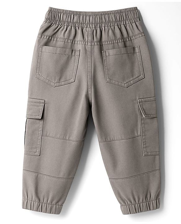 Babyhug Twill Woven Full Length Solid Colour Trouser With Stretch - Grey