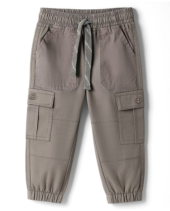 Babyhug Twill Woven Full Length Solid Colour Trouser With Stretch - Grey