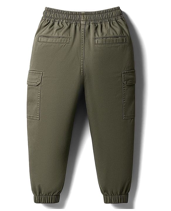 Babyhug Twill Woven Full Length Solid Colour Trouser Pant With Stretch - Olive Green