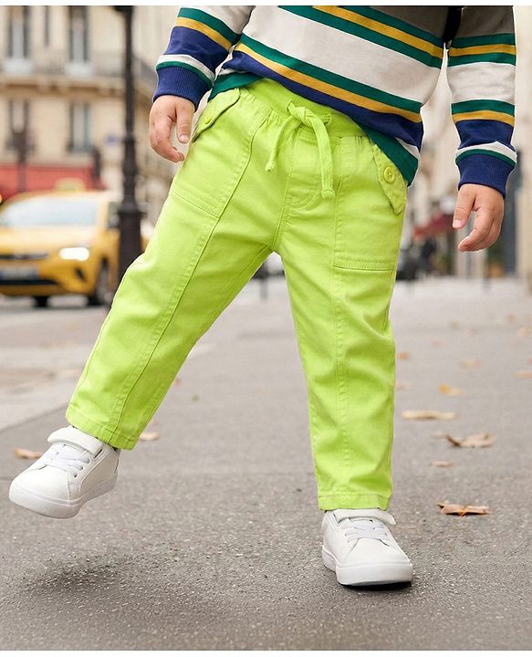 Babyhug Twill Woven Full Length Solid Colour Trouser Pant - Lime Green