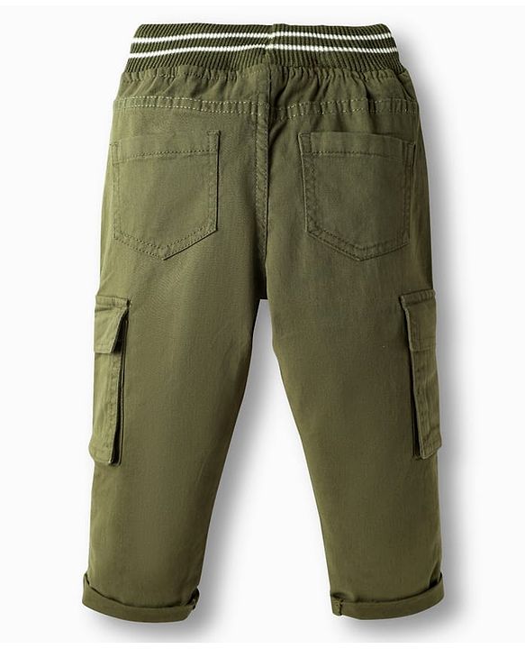 Babyhug Twill Woven Full Length Trouser With Stretch & Pockets - Olive Green