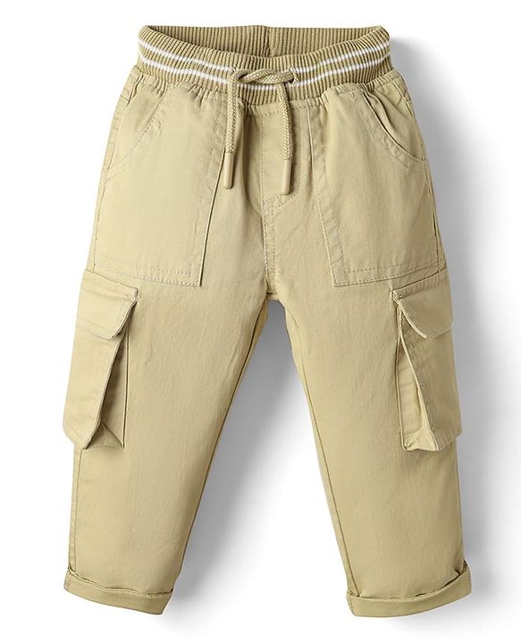 Babyhug Twill Woven Full Length Trouser With Stretch & Pockets - Olive Green