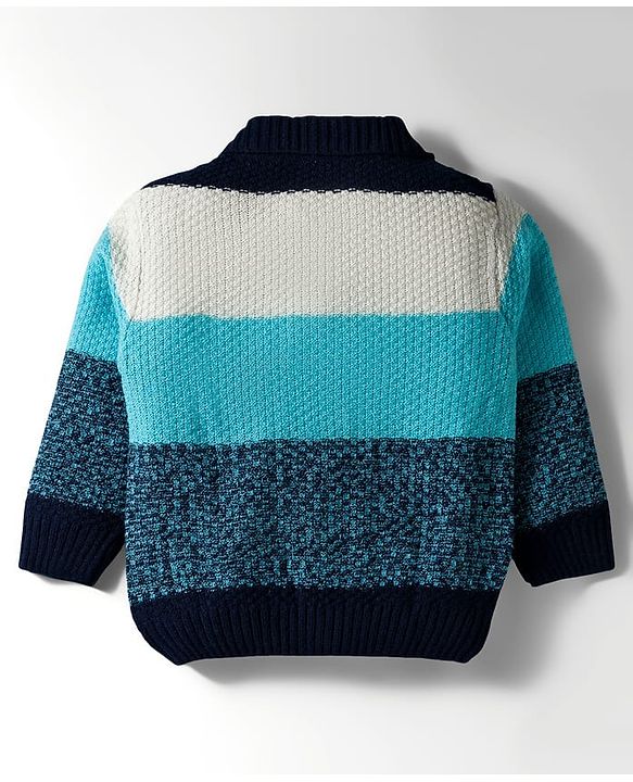 Babyhug Knitted Full Sleeves Pullover Sweater Set With Color Block Design - Multicolor