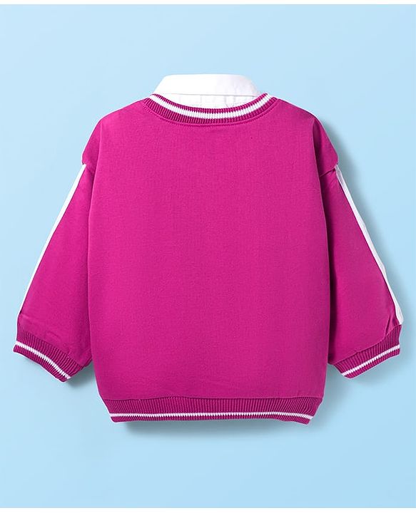 Babyhug Cotton Knit Full Sleeves Collar Neck Sweatshirt With Floral Print - Fuchsia