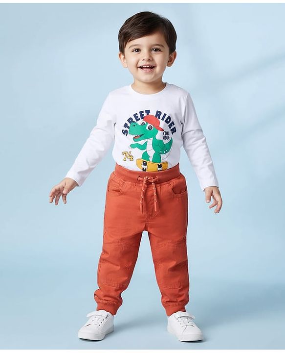 Babyhug Poplin Woven Full Length Solid Colour Trouser Pant - Orange