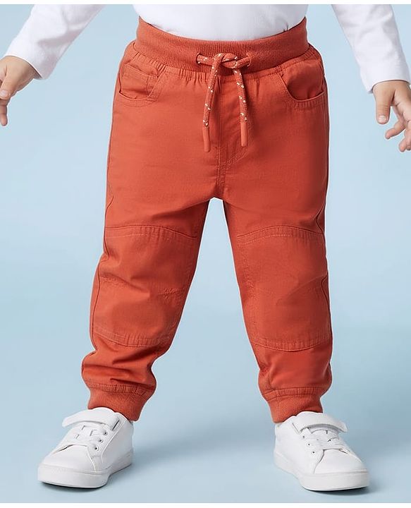 Babyhug Poplin Woven Full Length Solid Colour Trouser Pant - Orange