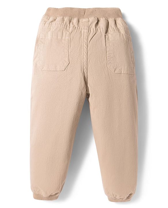 Babyhug Twill Woven Full Length Solid Colour Trouser With Stretch - Beige