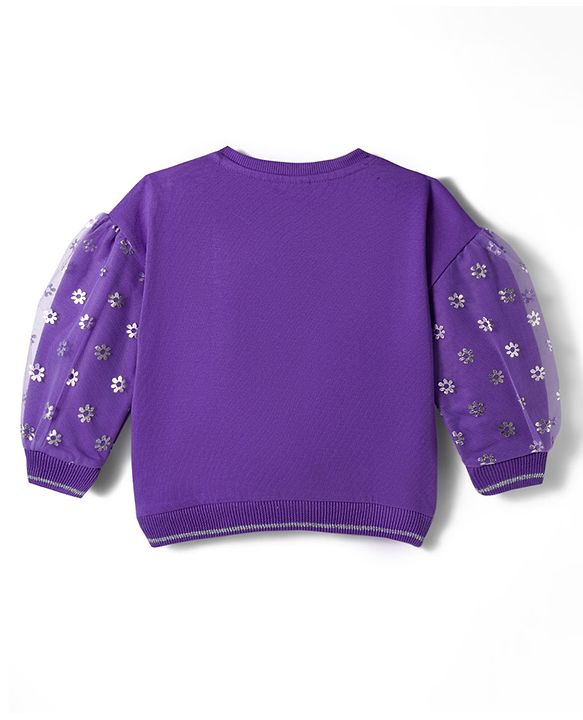 Babyhug Cotton Knit Full Sleeves Sweatshirt with Butterfly & Floral  Embroidery - Purple