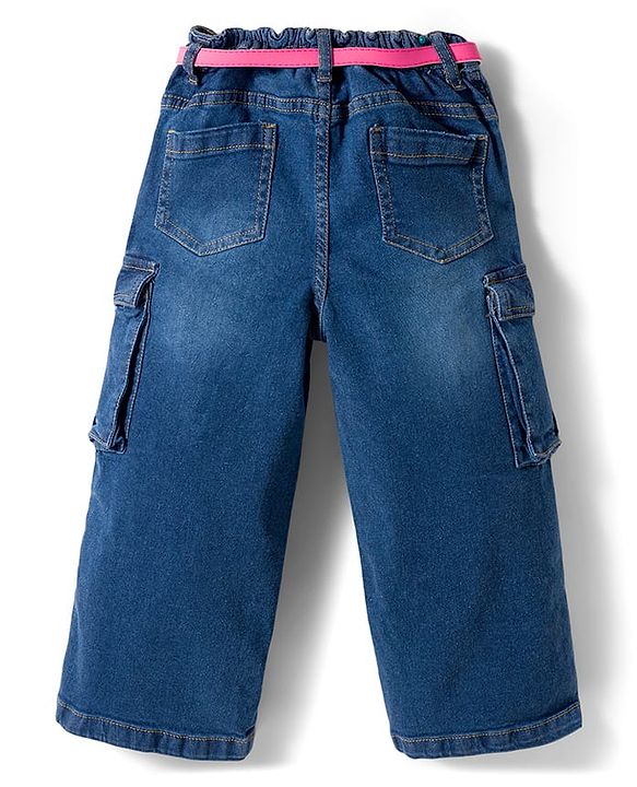 Babyhug Denim Full Length Washed Jeans With Stretch & Belt - Blue