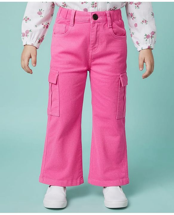 Babyhug Cotton Woven Full Length Solid Colour Corduroy Pant With Stretch - Pink