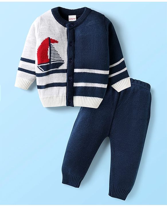 Babyhug Cotton Knit Full Sleeves Sweater Knit Winter Wear Romper - Aqua main image 1