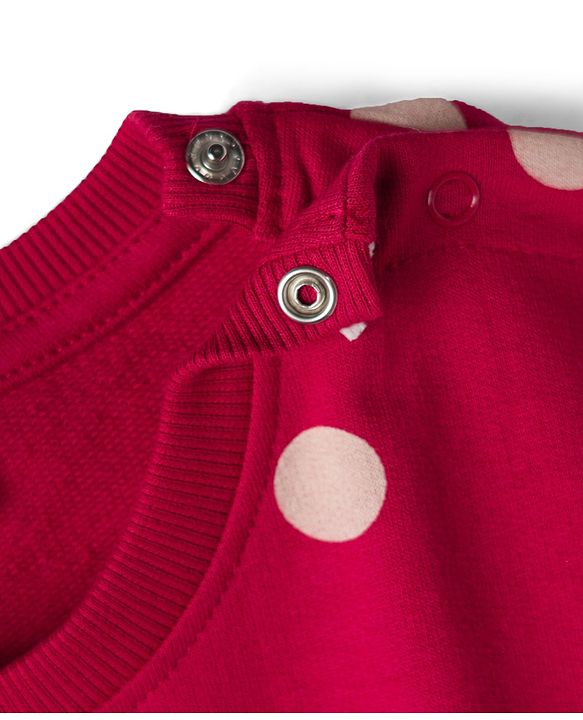 Babyhug Cotton Knit Full Sleeves Sweatshirt With Polka Dot Print & Animal Applique - Red