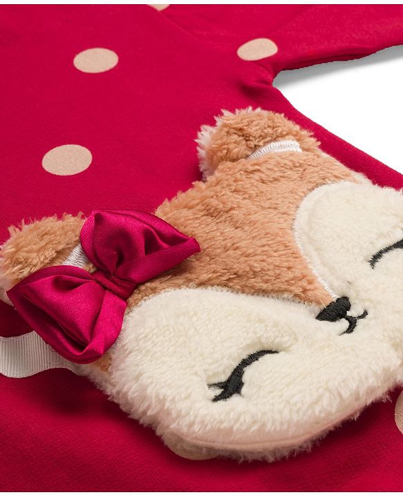 Babyhug Cotton Knit Full Sleeves Sweatshirt With Polka Dot Print & Animal Applique - Red