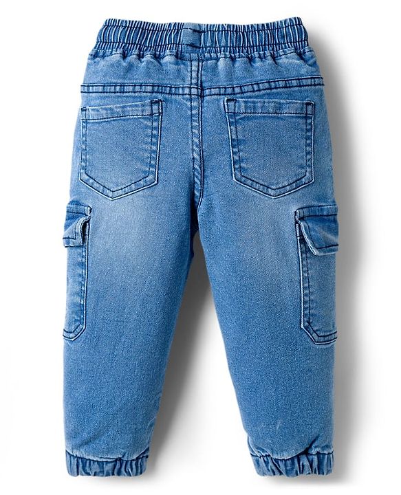 Babyhug Full Length Washed Denim Jeans With Stretch & Embroidery Detailing - Light Blue