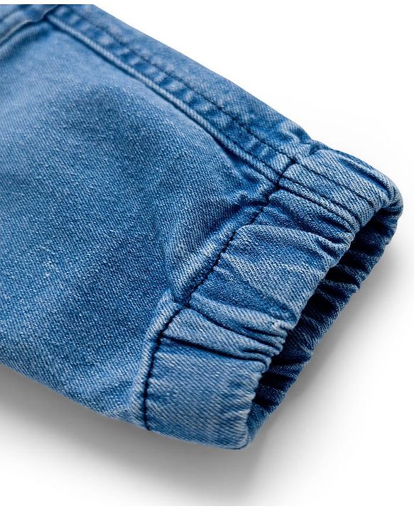 Babyhug Full Length Washed Denim Jeans With Stretch & Embroidery Detailing - Light Blue