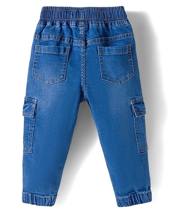 Babyhug Full Length Denim Washed Jeans with Stretch & Cargo Pockets - Light Blue