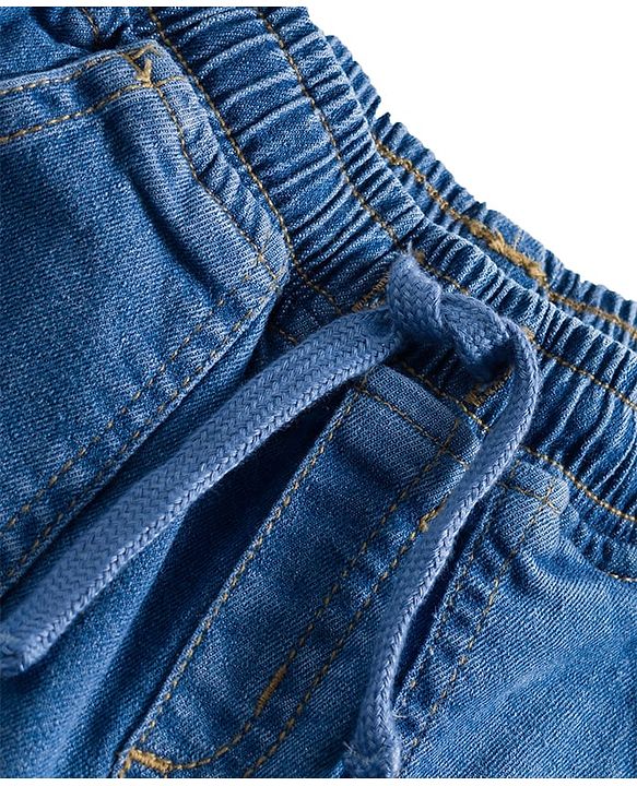 Babyhug Full Length Denim Washed Jeans with Stretch & Cargo Pockets - Light Blue