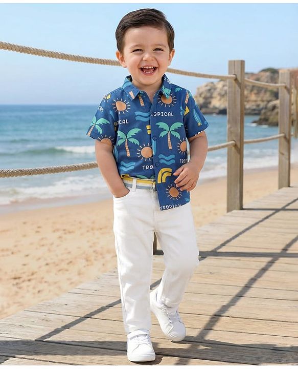 Babyhug Full Length Solid Color Denim Jeans with Stretch & Belt - White