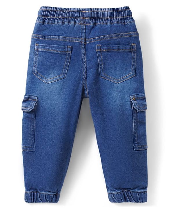 Babyhug Full Length Washed Denim Jeans With Stretch & Embroidery Detailing - Blue