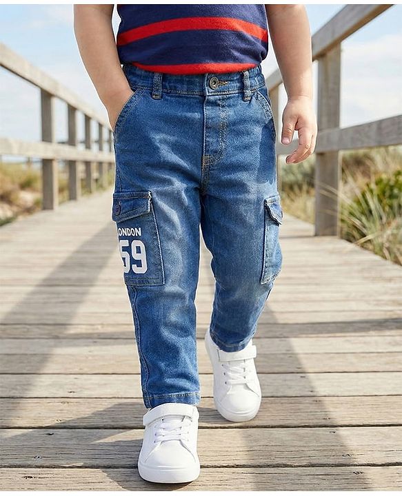 Babyhug Denim Full Length Washed Jeans With Stretch - Blue