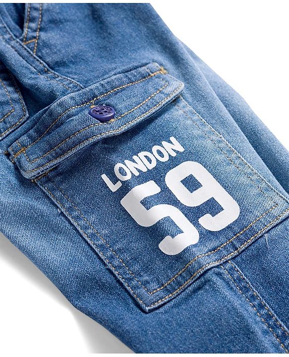 Babyhug Denim Full Length Washed Jeans With Stretch - Blue
