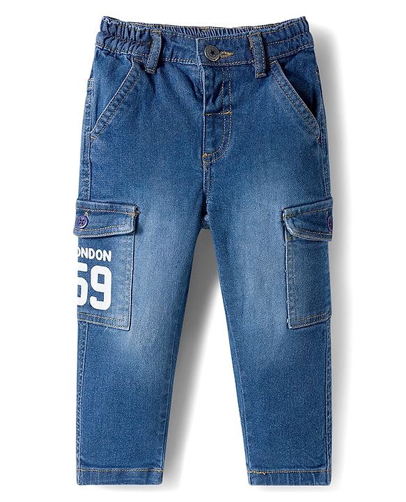 Babyhug Denim Full Length Washed Jeans With Stretch - Blue