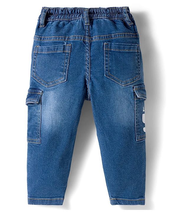 Babyhug Denim Full Length Washed Jeans With Stretch - Blue