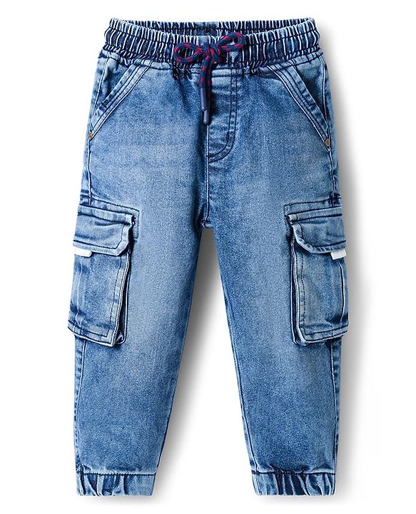Babyhug Denim Full Length Washed Jeans With Stretch - Navy Blue