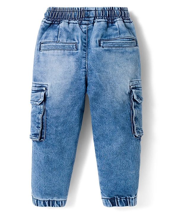 Babyhug Denim Full Length Washed Jeans With Stretch - Navy Blue